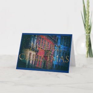 Snowy Blue City Scene Classic Christmas Holiday Card