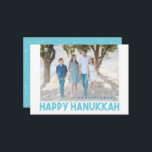 Snowy Blue Happy Hanukkah Photo Card<br><div class="desc">Pop in your own photo and add your names and presto - you are finished. So easy! In no time you will have your own custom card to send friends and family!</div>