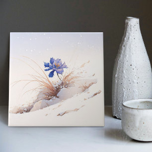 Snowy Blue Mountain Crocus Reborn Flower Ceramic T Tile