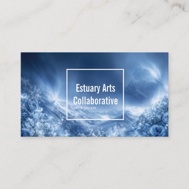 Snowy Blue Rose Floral and Mountain Light Business Card (Front)