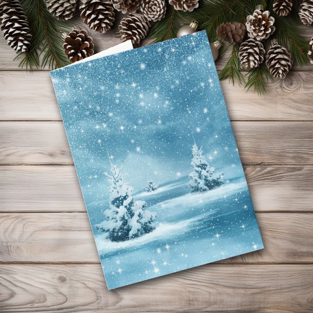 Snowy Blue Starry Christmas Night Holiday Card (Creator Uploaded)