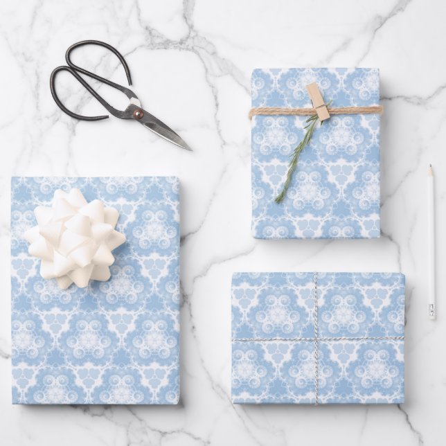 Snowy Blue Swirl Wrapping Paper Sheet (Front)