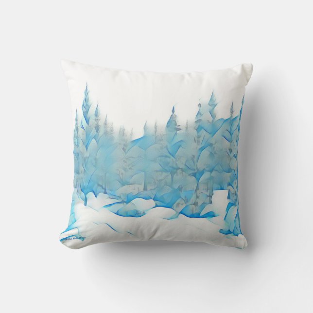 Snowy Blue Trees Cushion (Front)