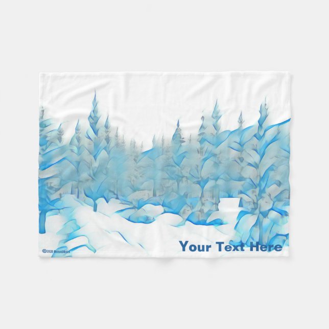 Snowy Blue Trees Fleece Blanket (Front (Horizontal))