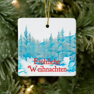 Snowy Blue Trees - Fröhliche Weihnachten Ceramic Ornament