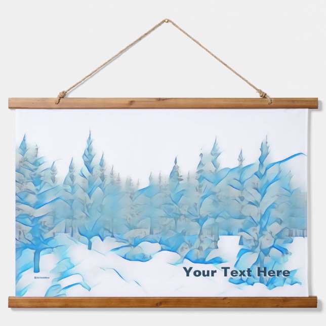 Snowy Blue Trees Hanging Tapestry (Front)