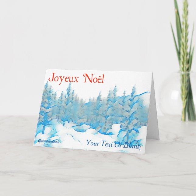 Snowy Blue Trees - Joyeux Noël Card (Front)