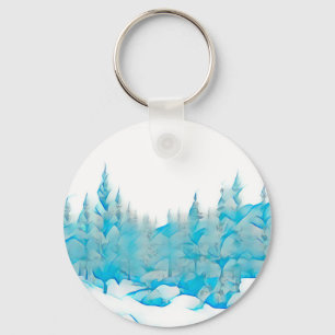 Snowy Blue Trees Key Ring