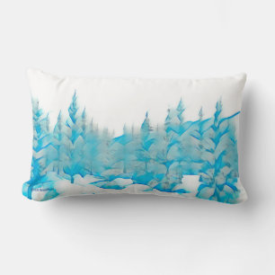 Snowy Blue Trees Lumbar Cushion