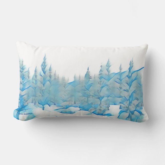 Snowy Blue Trees Lumbar Cushion (Front)