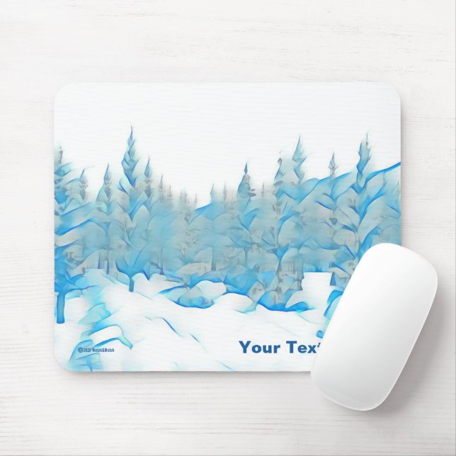 Snowy Blue Trees Mouse Mat (With Mouse)