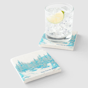 Snowy Blue Trees Stone Coaster