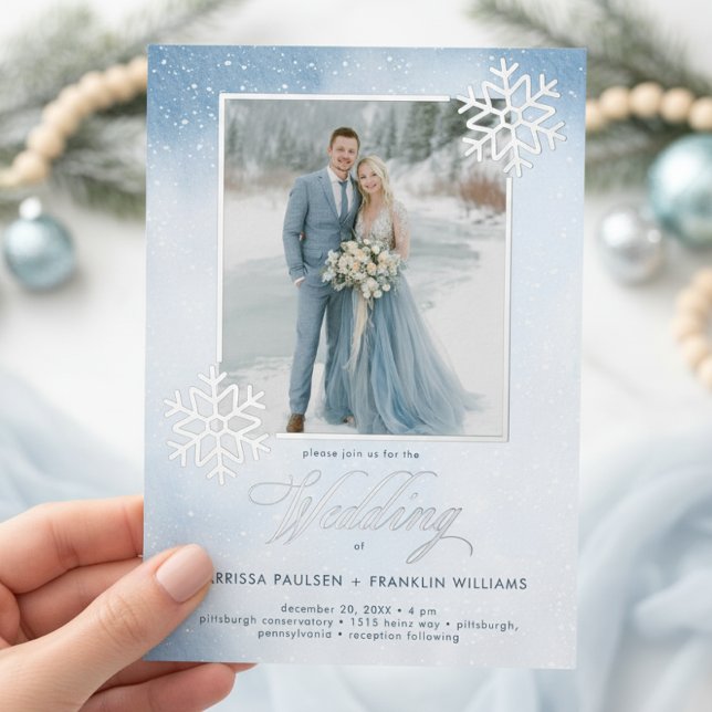 Snowy Blue Watercolor Winter Two Sided Wedding (Creator Uploaded)