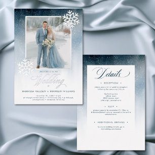 Snowy Blue Watercolor Winter Two Sided Wedding
