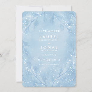 Snowy Blue Winter Wedding Save the Date Cards