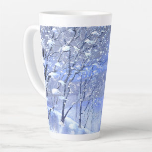 Snowy Blue Woodland Winter Landscape Latte Mug