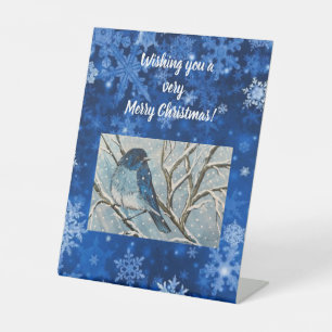 Snowy Bluebird Notecard Pedestal Sign