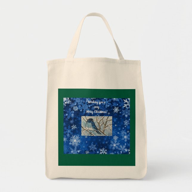 Snowy Bluebird Notecard Tote Bag (Front)