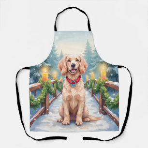 Snowy Bridge Boykin Spaniel Christmas Art Apron