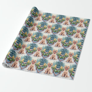 Snowy Bridge Boykin Spaniel Christmas Art Wrapping Paper