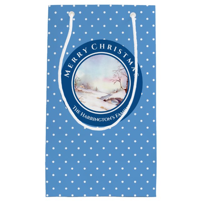 Snowy Bridge Watercolor Landscape Christmas Small Gift Bag (Front)