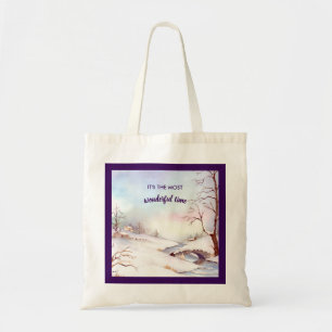 Snowy Bridge Watercolor Landscape Painting Tote Bag