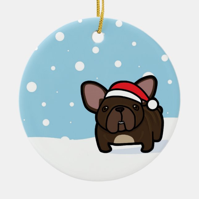 Snowy Brindle Frenchie Ceramic Tree Decoration (Front)