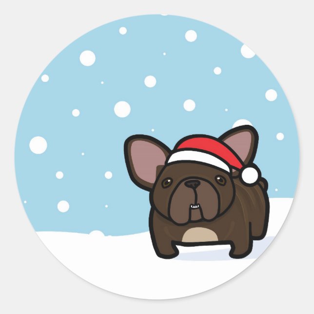 Snowy Brindle Frenchie Classic Round Sticker (Front)