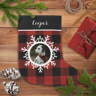 Snowy Buffalo Plaid Dog Christmas Stocking