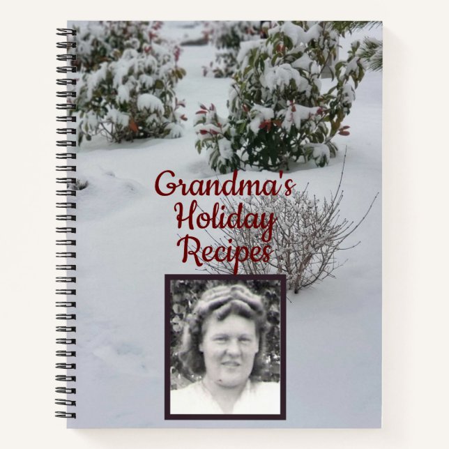 Snowy Bushes Photo Grandma's Holiday Recipe Book (Front)