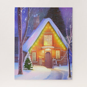 SNOWY CABIN ART CHRISTMAS JIGSAW PUZZLE