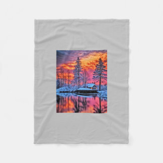 Snowy Cabin in the Woods Fleece Blanket