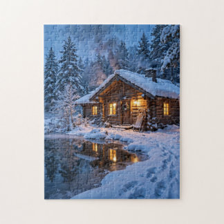 Snowy Cabin in the Woods Jigsaw Puzzle