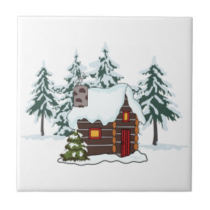 Snowy Cabin Scene Tile