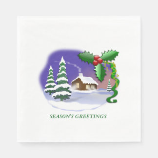 Snowy Cabin with Trees Napkin