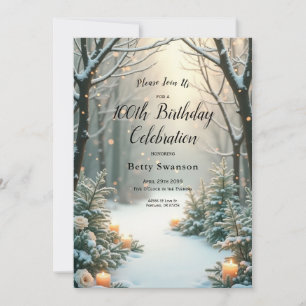 Snowy Candlelit Frosted Evergreens Invitation
