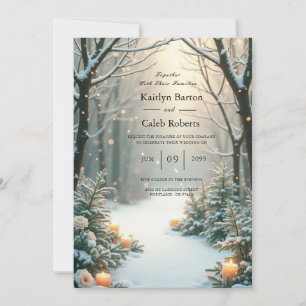 Snowy Candlelit Frosted Evergreens Invitation