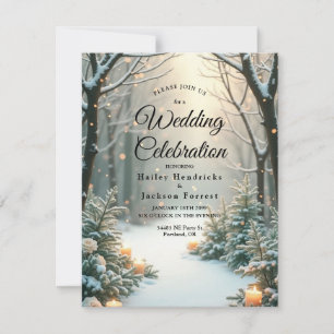 Snowy Candlelit Frosted Evergreens Invitation