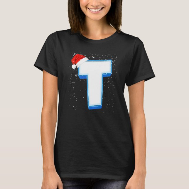 Snowy Capital Christmas Monogram Alphabet Letter T-Shirt (Front)
