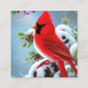 Snowy Cardinal Bird Graphic Square Business Card