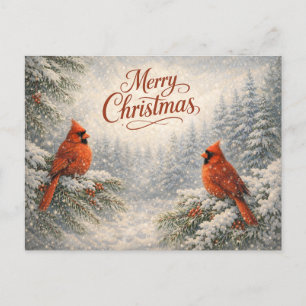 Snowy Cardinal Winter Merry Christmas  Holiday Postcard