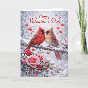 Snowy Cardinals Valentine’s Day: Love in Winter Holiday Card