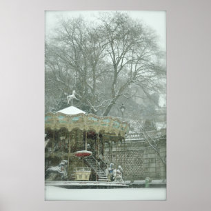 Snowy carousel Paris Poster