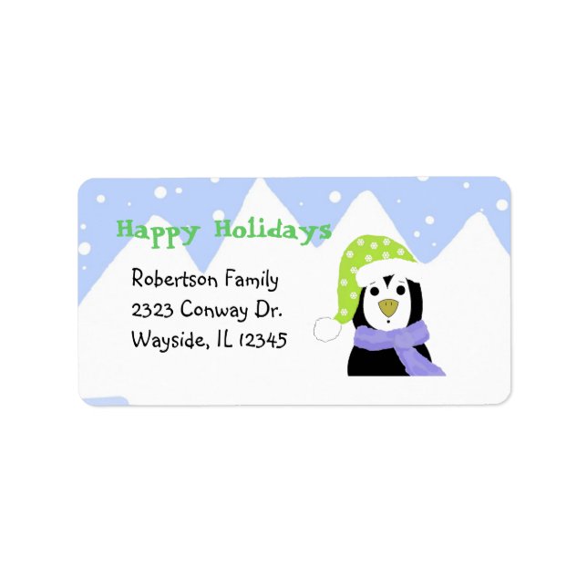 Snowy Cartoon Penguin Delight  Label (Front)