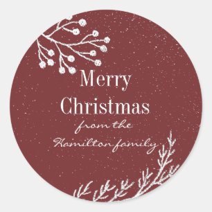 Snowy Chalk Branches Colour Editable Classic Round Sticker