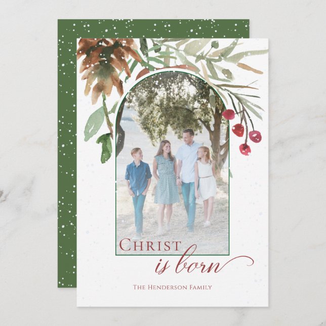 Snowy Christ is Born Religious Christmas Photo Holiday Card (Front/Back)