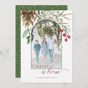 Snowy Christ is Born Religious Christmas Photo Holiday Card