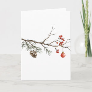 Snowy Christmas Branch with Ornament for Christmas Card