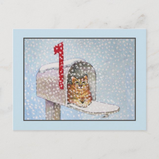 Snowy Christmas Cat Postcard (Front)