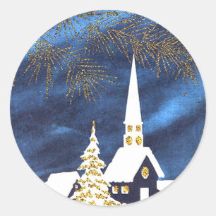 Snowy Christmas Church Amen Stickers
